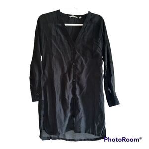 Athleta Silk Blouse Tunic  Button Front Work Career Long